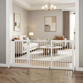 White Freestanding Wooden Pet Gate | Length Adjustable with Lockable Door | 3 Panels | Ideal for Home with Pets