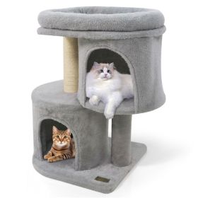 26" Compact Cat Tree with 2 Condos & Sisal Scratching Posts, Anti-Tip Cat Tower for Small Spaces