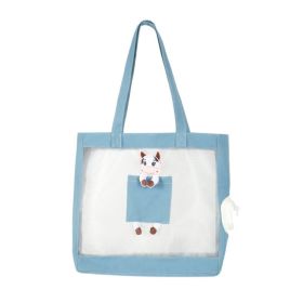 Handheld Breathable Canvas Cat Bag for Outdoor (Color: Blue, Type: Pet entertainment)